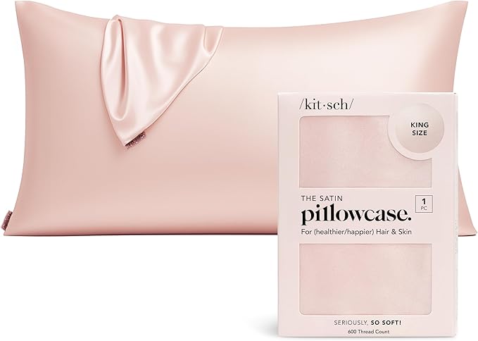 Kitsch Satin Pillowcase with Zipper for Hair & Skin - Softer Than Silk Pillow Cases, Smooth Cooling Satin Pillow Case, Wrinkle-Free, Machine Washable - King Size Satin Pillow Case (19x36) - Blush