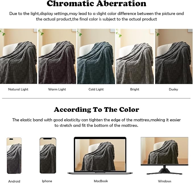 NEWCOSPLAY Super Soft King Blanket Dark Grey Premium Silky Flannel Fleece 3D Checkered Lightweight Bed Blanket All Season Use (Dark Grey Checkered, King(90"x110"))