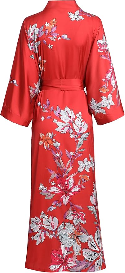Aensso Long Soft Lightweight Silky Kimonos Robes for Women, Luxury Japanese Floral Womens Kimono Robe