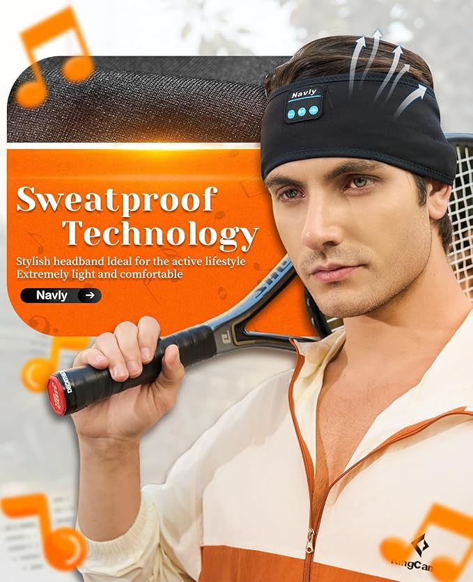 Navly Sleep Headphones, 10Hrs Sports Headband with Soft Cozy Earbuds Comfortable, Headphones Headband with Ultra-Thin HD Stereo Speakers Perfect for Workout,Running,Yoga,Travel