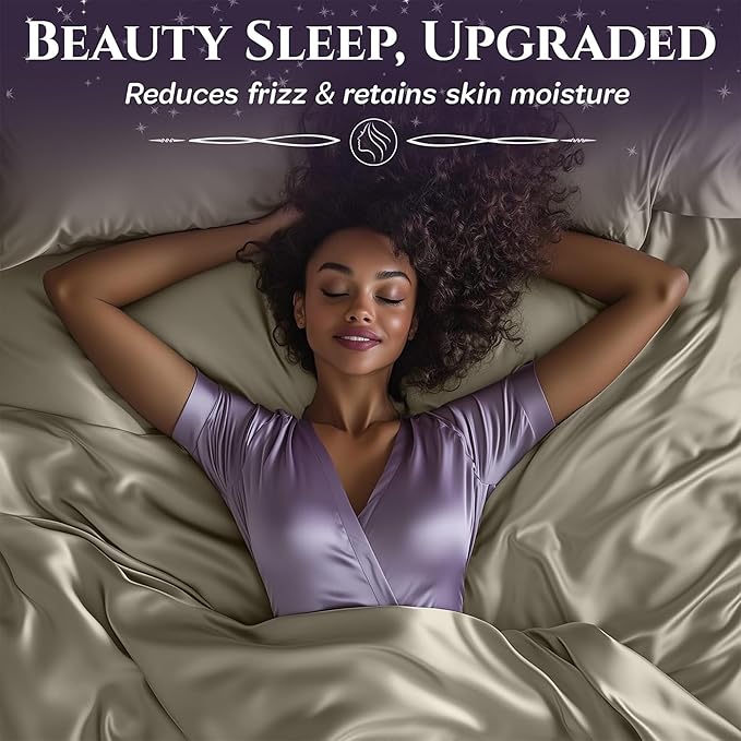 SLEEP SANCTUARY Satin Sheets Queen Size – 4 Piece Luxury Silky Bed Set, Softer Than Silk, 15" Deep Pocket, Cooling & Wrinkle-Free, Moisture-Wicking & Breathable for Hair & Skin (Taupe)