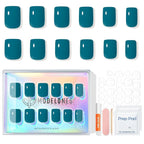 Modelones Hazy Blue Press on Nails, Short Square Fake Nails, Reusable Nail Kit with Nail Glue Adhesive Tabs Mini Nail File, Nails Press Ons 32Pcs16 Sizes, Women Girl Gift
