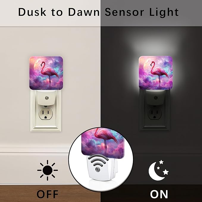 Tropical Bird Night Lights Plug Into Wall, Fantasy Fanciful Moon Clouds Summer Peach Led Night Lights Plug Into Wall Outlet for Living Room Entryway Kitchen Decor 1pcs