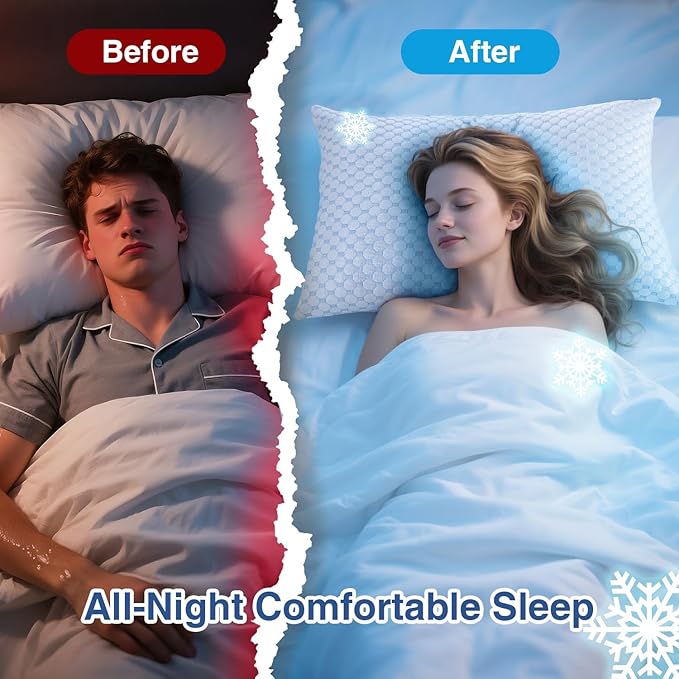 Favocama Cooling Pillow for Sleeping, Shredded Memory Foam Pillows Standard Size Set of 2, Double Sided Cooling Bed Pillows for Hot Sleepers, Side Back and Stomach Sleepers