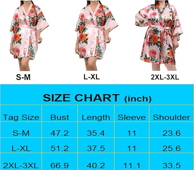 QXQTER Peony Floral Silky Satin Robe Wedding Bridal Party Bride Bridesmaid Robes for Women Dressing Gown Kimono Robe