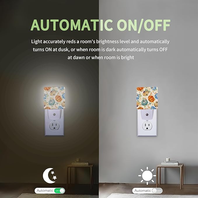 Thanksgiving Pumpkin Night Light, Thanksgiving Fall Night Light Plug into Wall with Dusk to Dawn Sensor, LED Lamp Energy Saving Lights for Men Women Boys Girls,Lamp for Bedroom Bathroom Hallway