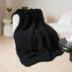 WESHIONGOO Chunky Knit Blanket Throw 51"×63" Knitted Throw Blankets for Couch Bed Fluffy Soft Blanket with Jumbo Chenille Yarn Thick 100% Handmade (Black)