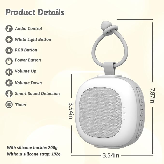 Portable White Noise Sound Machine with Mood Lighting 7 Color Night Light 32 Soothing Sounds, Timer, Memory Function Adjustable Volume Canceling for Sleeping Sound Therapy for Home, Travel