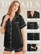 Silk Pajamas for Women Short Sleeve Sleepwear Soft Button Down Loungewear 2 Piece Satin Pjs Shorts Set S-XXL
