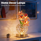 Flower Table Lamp, Orchid Flower with Crystal Vase Lamp, Cordless Touch Desk Light, 3 Colors Dimming & Rechargeable, Small Night Light for Bedroom Home, Romantic Gifts for Girl Women (White)