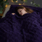NEWCOSPLAY Super Soft King Blanket Purple Premium Silky Flannel Fleece 3D Checkered Lightweight Bed Blanket All Season Use (Purple Checkered, King(90"x110"))
