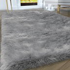 Faux Fur Area Rug, Grey Fluffy Rugs for Bedroom Living Room, 4'x6' Soft Shaggy Fuzzy Rug for Nursery, Indoor Plush Gray Floor Carpets for Kids Girls Boys Teen Dorm, Cute Home Decor, Rectangle
