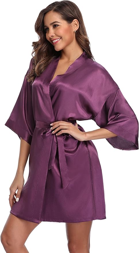 Robe for Women Silky Lightweight Satin Kimono Bride Bridesmaids Wedding Party Robes Dressing Gown Summer Loungewear