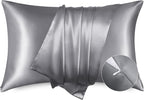 Bedsure Satin Pillowcase with Zipper, Similar to Silk Pillow Cases 2 Pack, Satin Pillow Cases Queen, Silky & Soft Bedding Pillow Covers for Hair & Skin, Gifts for Women Men, Drak Grey, 20x30 Inches