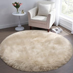 Tangsoo Round Faux Fur Rugs, Sheepskin Round Rugs 3ft, Soft Small Circle Rug, 3x3 Beige Fuzzy Plush Fur Rug, Shag Circular Rugs Floor Carpet for Bedroom, Kids Room, Nursery, Girls Room, Dorm