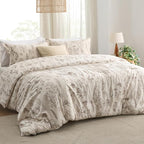 Bedsure Queen Comforter Set - Beige Bed Set, 3 Pieces Cute Floral Bedding, 1 Soft Botanical Flowers Comforter and 2 Pillow Shams