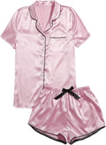 WDIRARA Women's Sleepwear Satin Short Sleeve Shirt and Shorts Pajama Set