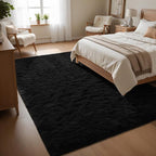 Macgace Fluffy Area Rugs for Bedroom Decor Aesthetic, 5x7 Black Shag Rug with Non-Slip Dots for Living Room, Furry Plush Mat Washable Fuzzy Carpet Modern Home Decor for Kids Nursery Gothic Room