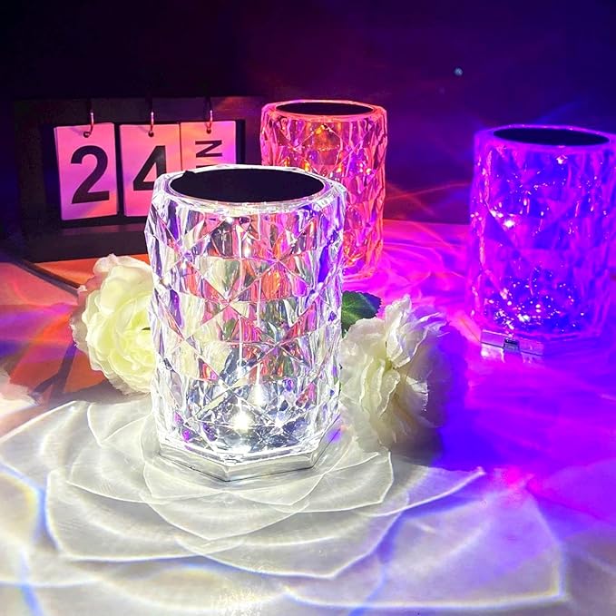 Crystal Lamp, Touching Control Table Lamp 16 Color Changing LED Rose Diamond Lamp River Silver Nightstand Night Light for Bedroom, Home Office, Bar Party, Christmas, Birthday Gifts (Small)