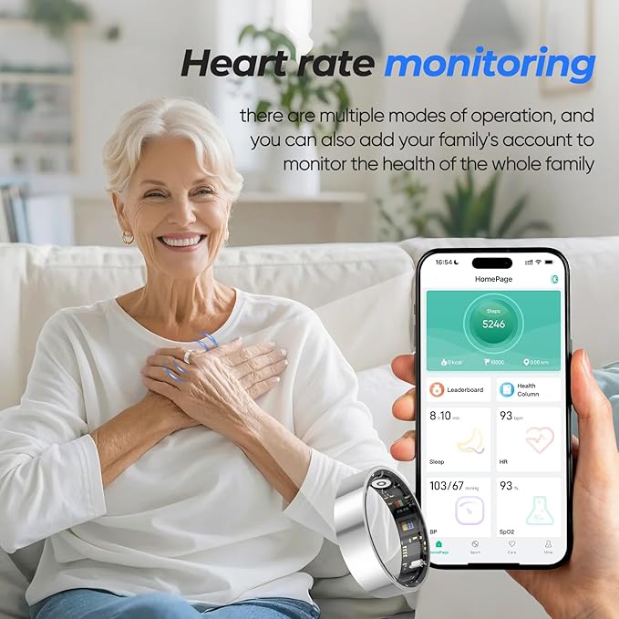 BIEMHA Smart Ring Health Tracker, Sleep/Exercise Monitoring, iOS/Android Compatible, IP68 Water Resistance, No Subscription Required, 5-Day Battery Life, Suitable for Both Women and Men (Black, 9)