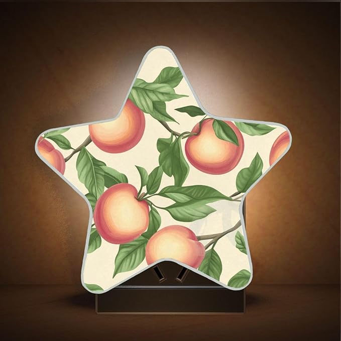 susiyo Plug in Night Light Peaches Fruits Seamless Cute Star Shape Nightlight for Bedroom Hallway Stairs