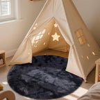 OLANLY Deep Grey Tie-dye Round Rugs for Bedroom - Machine Washable, 4x4 Feet Circle Area Rugs for Living Room, Soft and Fluffy Shaggy Carpet for Teen Girls and Boys, Dorms, Home Decor Aesthetic