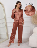 Ekouaer Pajamas For Women Set Silk Pjs 2 Piece Satin Sleepwear Long Sleeve Button Down Lounge Sets With Pant
