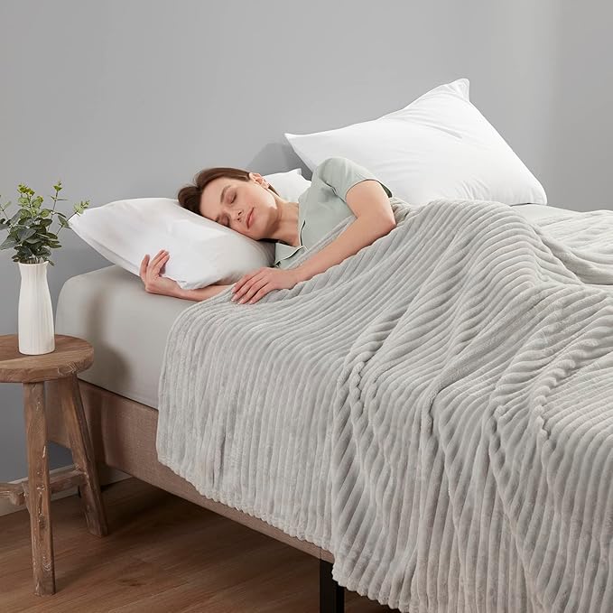 Nestl Light Grey Blanket King Size for Bed - Cozy Warm Fuzzy Blankets for Women, Plush Large Fleece Throws for Girls - Silver, 108 x 90 Inches