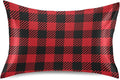 Christmas and New Year Buffalo Plaid Satin Pillowcase for Hair and Skin, Red and Black Buffalo Check Plaid Silk Pillow Case with Envelope Closure, King Size 20x40 inches, 1 PC
