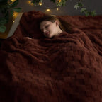 NEWCOSPLAY Super Soft Queen Blanket Coffee Premium Silky Flannel Fleece 3D Checkered Lightweight Bed Blanket All Season Use (Coffee Checkered, Queen(90"x90"))