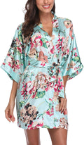 Women's Floral Satin Robes Bride Bridesmaid Getting Ready Robe Short Silky Kimono Sleepwear for Wedding Party