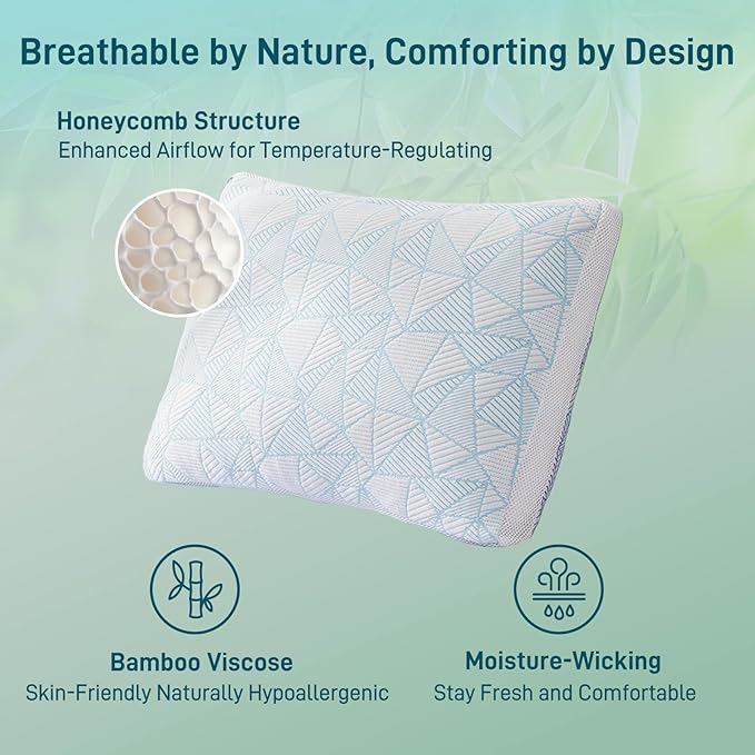 Sylvaris Shredded Memory Foam Cooling Soft Bamboo Viscose Pillow King Size, Adjustable Hypoallergenic Hotel Quality Bed Pillow for Side, Stomach or Back SleeperSleeper, Oeko-TEX Certified