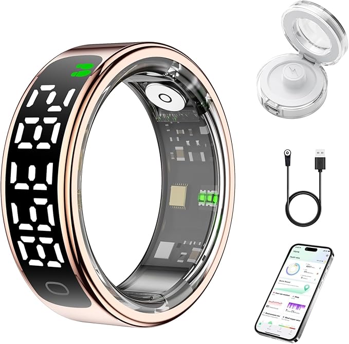 Smart Health Ring for Women Men, Smart Ring Fitness Tracker for iOS & Android, Heart Rate, Blood Oxygen, Blood Pressure, Step Counting, Sleep Monitoring ，5ATM Waterproof, No Subscription Fee