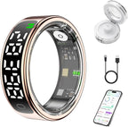 Smart Health Ring for Women Men, Smart Ring Fitness Tracker for iOS Android, Heart Rate, Blood Oxygen, Blood Pressure, Sleep Monitoring,5ATM Waterproof, No Subscription Fee (Gold, 10#)