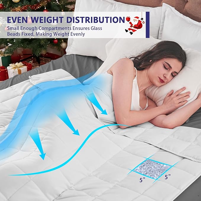 yescool Weighted Blanket for Adults (20 lbs, 88” x 104”, White) Cooling Heavy Blanket for Sleeping Perfect for 190-210 lbs, Queen Size Breathable Blanket with Premium Glass Bead, Machine Washable