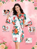 EPLAZA Silk Robes for Women Satin Robe Short Sexy Print Flower Kimono Loungewear Wedding Bridal Party
