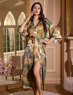 Kihnop Women's Floral Long Kimono Robe Long Satin Robe Long Silk Robe Ladies Kimonos Silky Bathrobe Cover Up, One Size