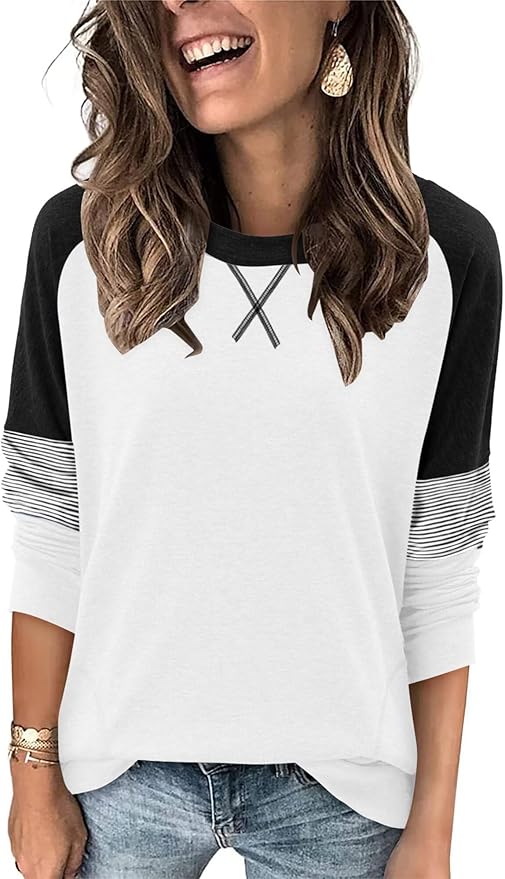Magritta Women's Long Sleeve Leopard Color Block Tunic Comfy Crewneck T Shirt Tops Black XL