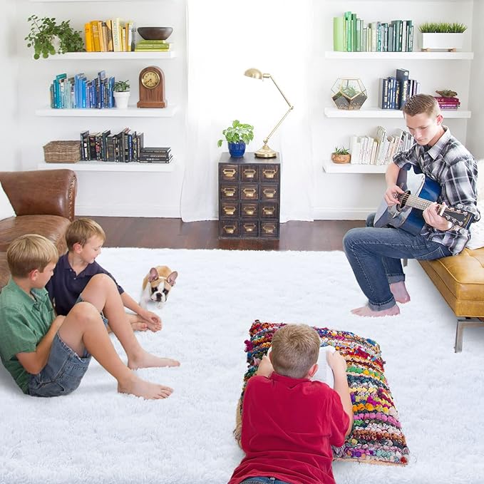 ISEAU Super Soft Fluffy Rugs Shag Area Rug for Bedroom Living Room Fuzzy Mat Plush Anti-Slip Carpets Bedside Mats for Boys Girls Teen Room Nursery Home Decor, 3ft x 5ft, White