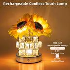 Sunflowers Flower Lamp,Rechargeable Cordless Touch Table Lamp for Bedroom,3-Colour Dimming Small Night Light,Crystal Bedside Lamps with USB Charge,Birthday Valentines Day Gifts for Women,Mom,Wife