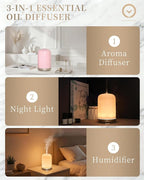 Onaboviva Essential Oil Diffuser -2.4MHz Ultrasonic Pink Ceramic Diffuser for Home,120ml, Pulse&Continuous Mist, Bright/Dim/Breathing Lighting, Waterless Auto-Off, Aromatherapy Diffuser with USB Cable