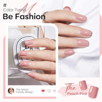 Modelones 32Pcs Peach Pink Press on Nails, Spring Short Square Fake Nails, Reusable Nail Kit with Nail Glue Adhesive Tabs Mini Nail File, Nails Press Ons 16 Sizes, Women Girl Gift