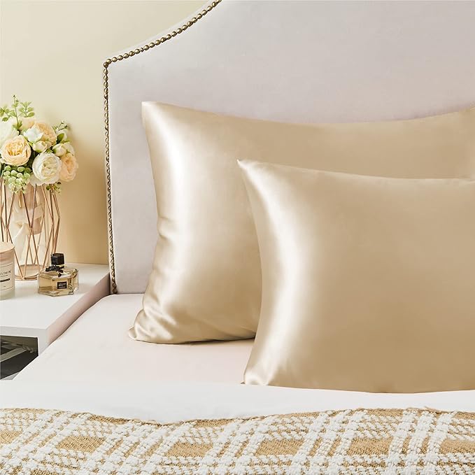 BEDELITE Satin Pillowcase with Zipper 2 Pack, Champagne Pillow Cases Standard Size, Super Soft and Cooling Similar to Silk Pillow Cases, Gift for Women Men(20x26 Inches)