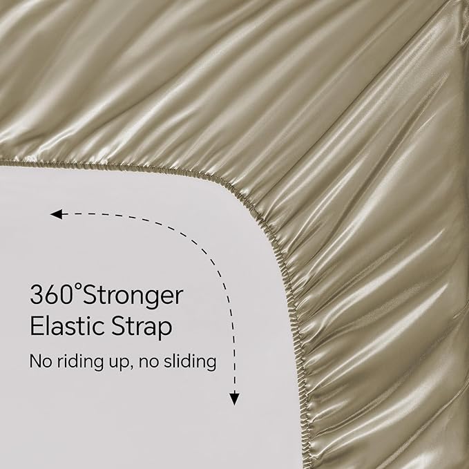 BEDELITE Satin Sheets Full Size Bed Set, Luxury Soft Taupe Silky Sheets for Hair and Skin, Similar to Silk Bed Sheets Set 4 Pieces with 1 Deep Pocket Fitted Sheet, 1 Flat Sheet, and 2 Pillowcases