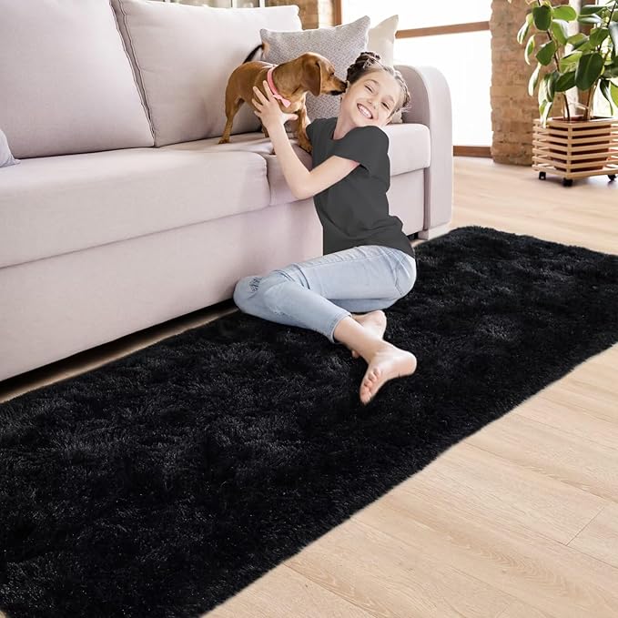 Noahas Black Runner Rug for Hallway,2'x5' Long Area Rugs for Bedroom Living Room,Non Slip Thick Shag Floor Carpet for Entryway Kitchen Dorm Nursery Bedside Kids Room