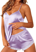 Ekouaer Satin Pajamas Women Lace Sleepwear Lingerie Cami Shorts Set Nightwear XS-XXL