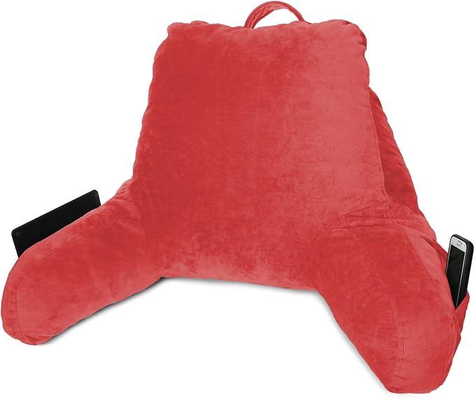 Clara Clark Reading Pillow for Kids & Teens with Shredded Memory Foam, Backrest Pillows for Reading, Watching, and Gaming, Use on The Couch, Bed, or Floor, Adjustable Support, Washable Cover Red