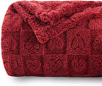 NEWCOSPLAY Super Soft Twin Blanket Red Premium Silky Flannel Fleece 3D Heart Checkered Lightweight Bed Blanket All Season Use (Red Heart, Twin(60"x80"))