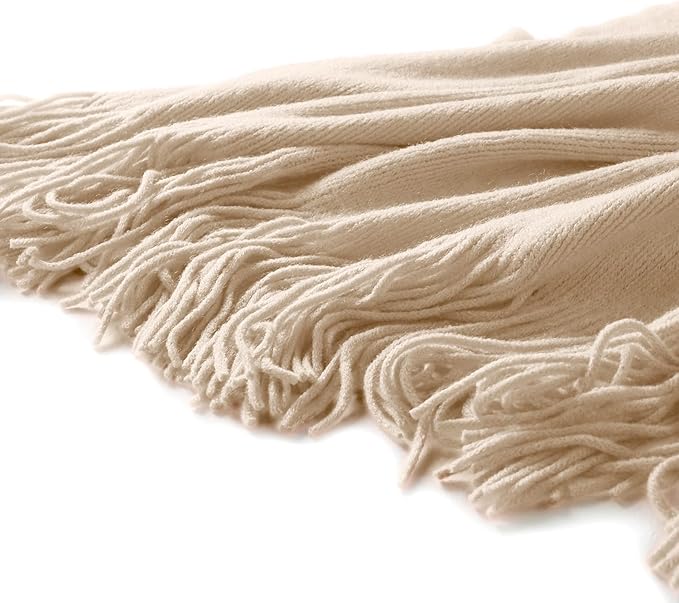 Homiest Decorative Knitted Throw Blanket with Fringe, Lightweight Acrylic Knit, Soft & Cozy Tassel Blanket for Couch, Sofa, Bed (Taupe, 50 x 60 Inch)
