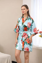 QXQTER Peony Floral Silky Satin Robe Wedding Bridal Party Bride Bridesmaid Robes for Women Dressing Gown Kimono Robe
